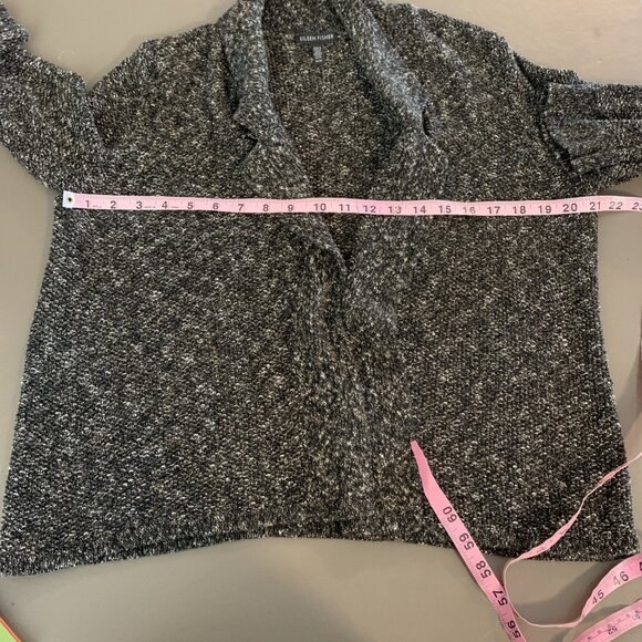 Eileen Fisher Womens M Cardigan Sweater Open Front Black Organic Cotton Linen - Picture 10 of 11